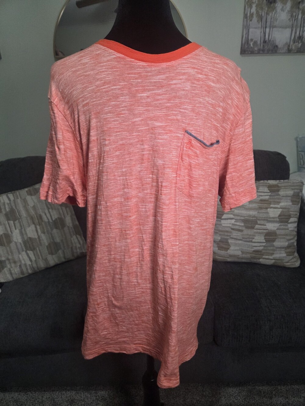 Heather Coral Short Sleeve Pocket Tee with Contrast Trim